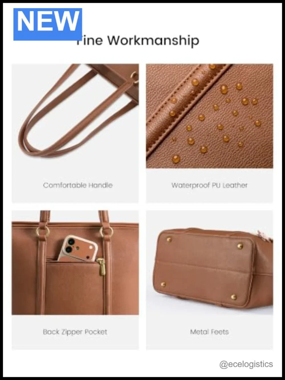 Faux Leather Tote Bag with Detachable Butterfly Pendant & Bottle Carrier